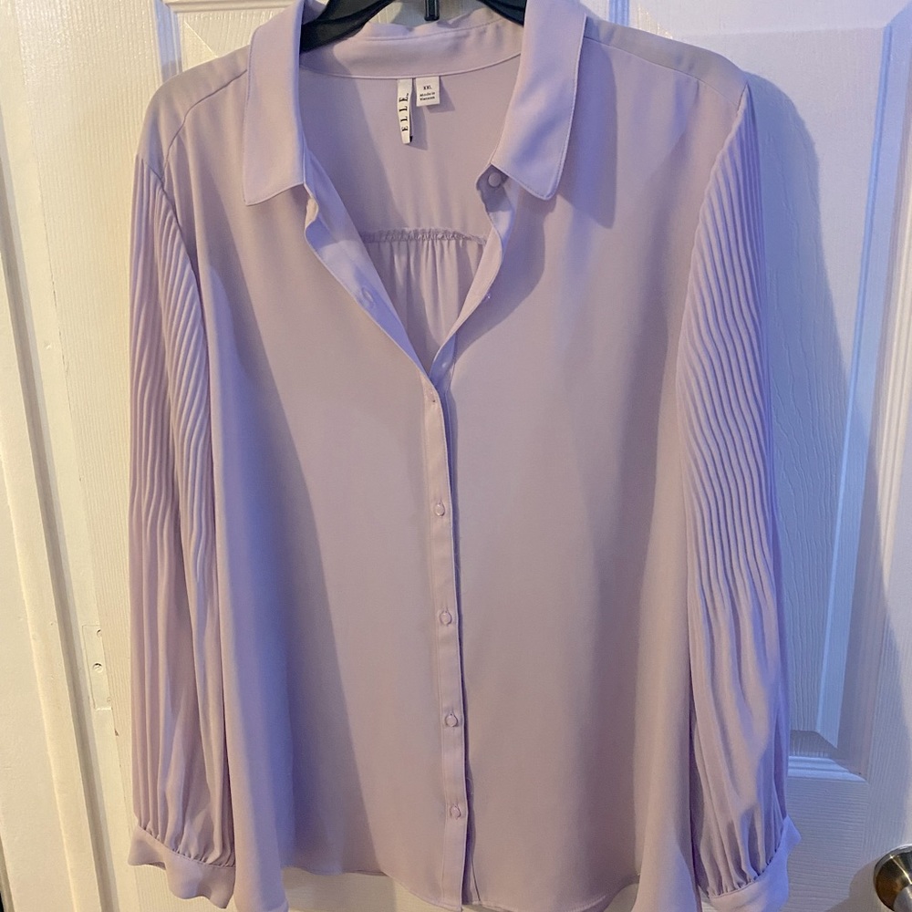 Lilac Blouse with Pleated Sleeves